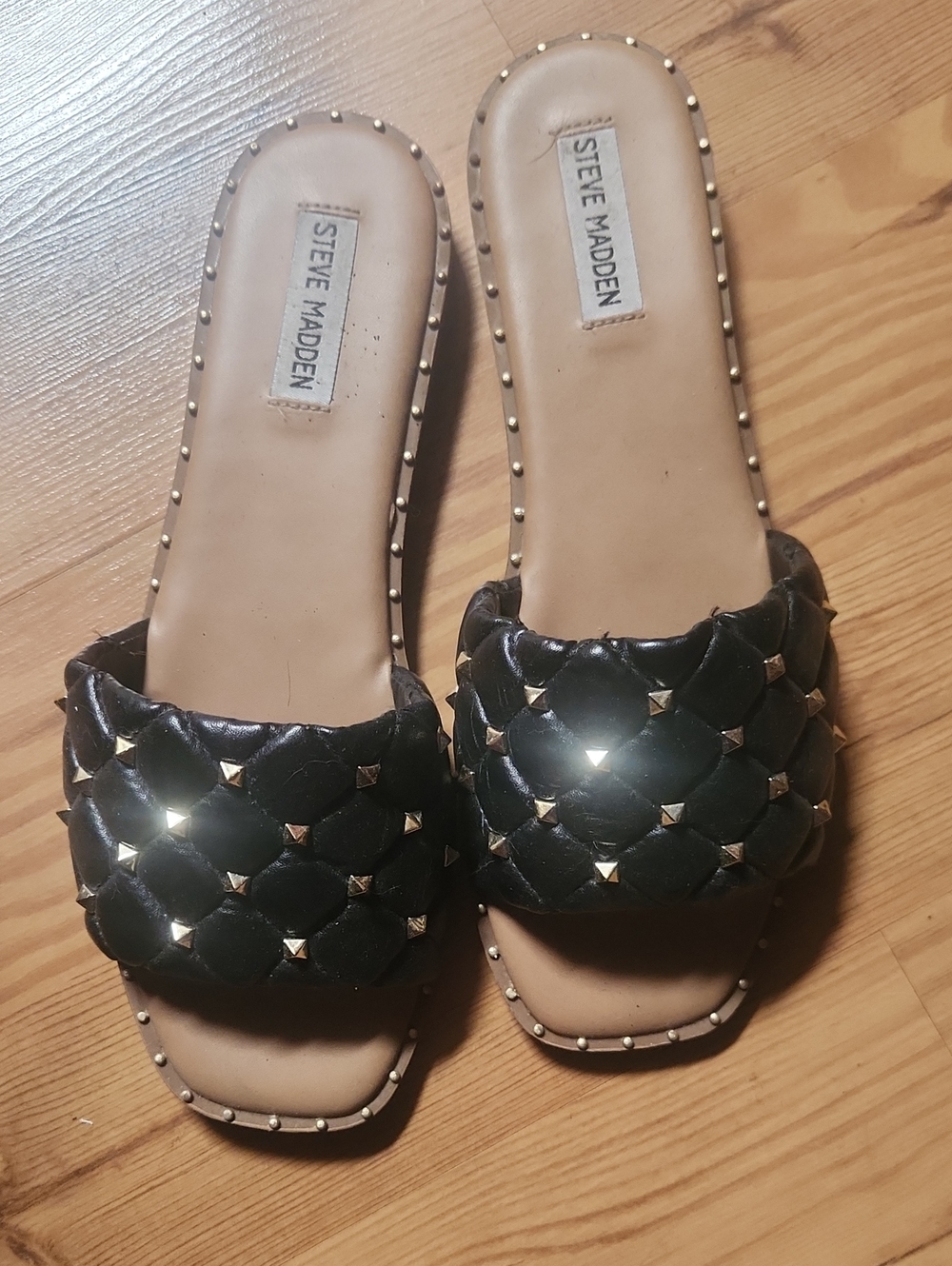 Steve Madden Black Quilted Stud Slide Sandals